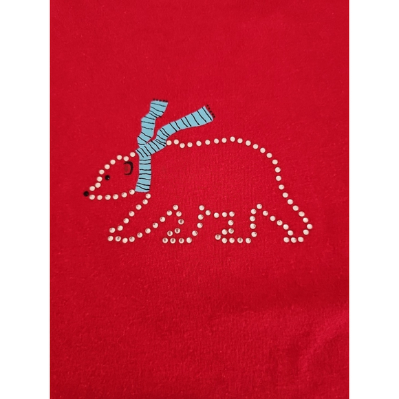 Hue Women's Large Red Long Sleeve Polar Bear Hot Diamonds Rhinestone Holiday Top - Picture 3 of 4